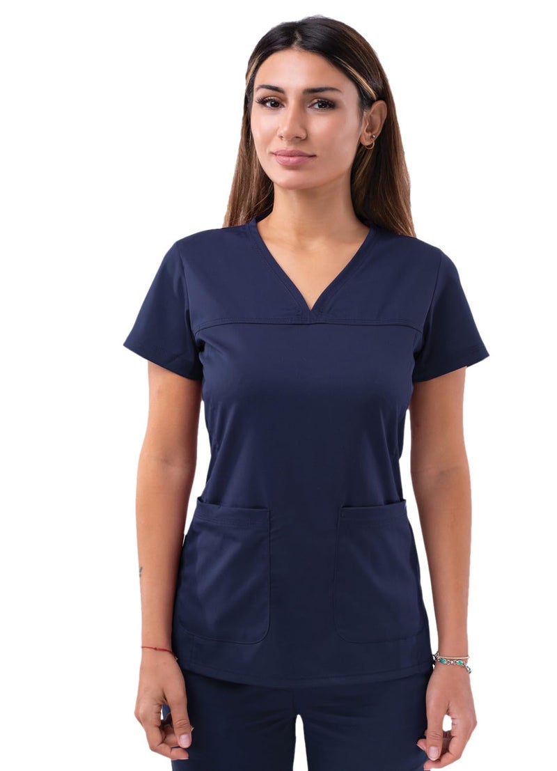 Adar Uniforms, Pro Scrubs for Women - Sweetheart V-Neck Scrub Top - P4210 - Navy - S - Image 1